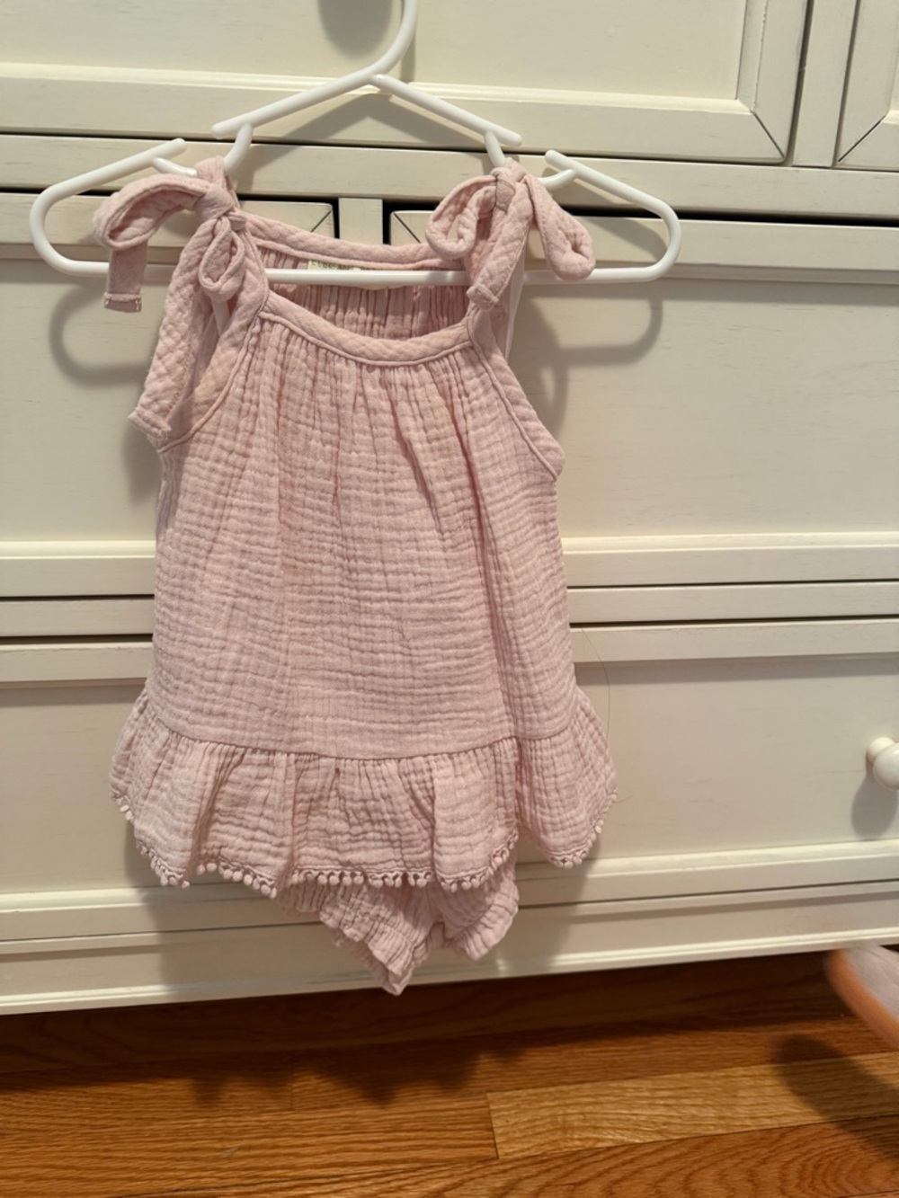 Light Pink Gauze Tie-Shoulder Kids Dress Set